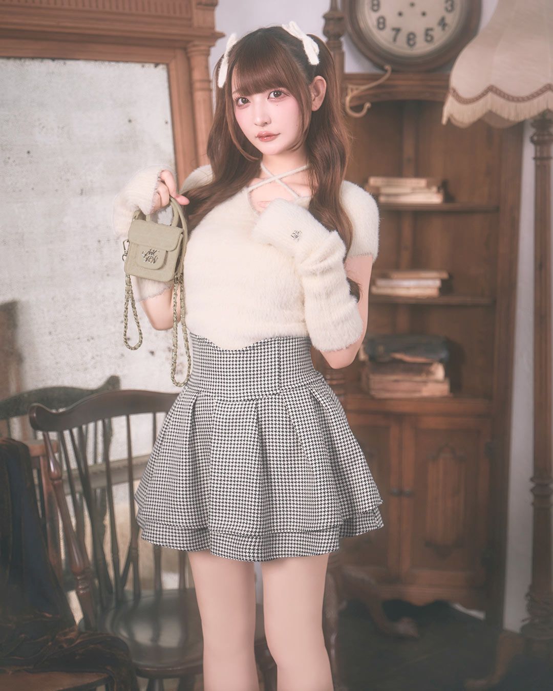 美脚になれるスカート♥千鳥柄(インナーパンツ付き) ブラック