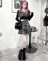 ビッグリボンチェックアンサンブルプリーツワンピース ブラック