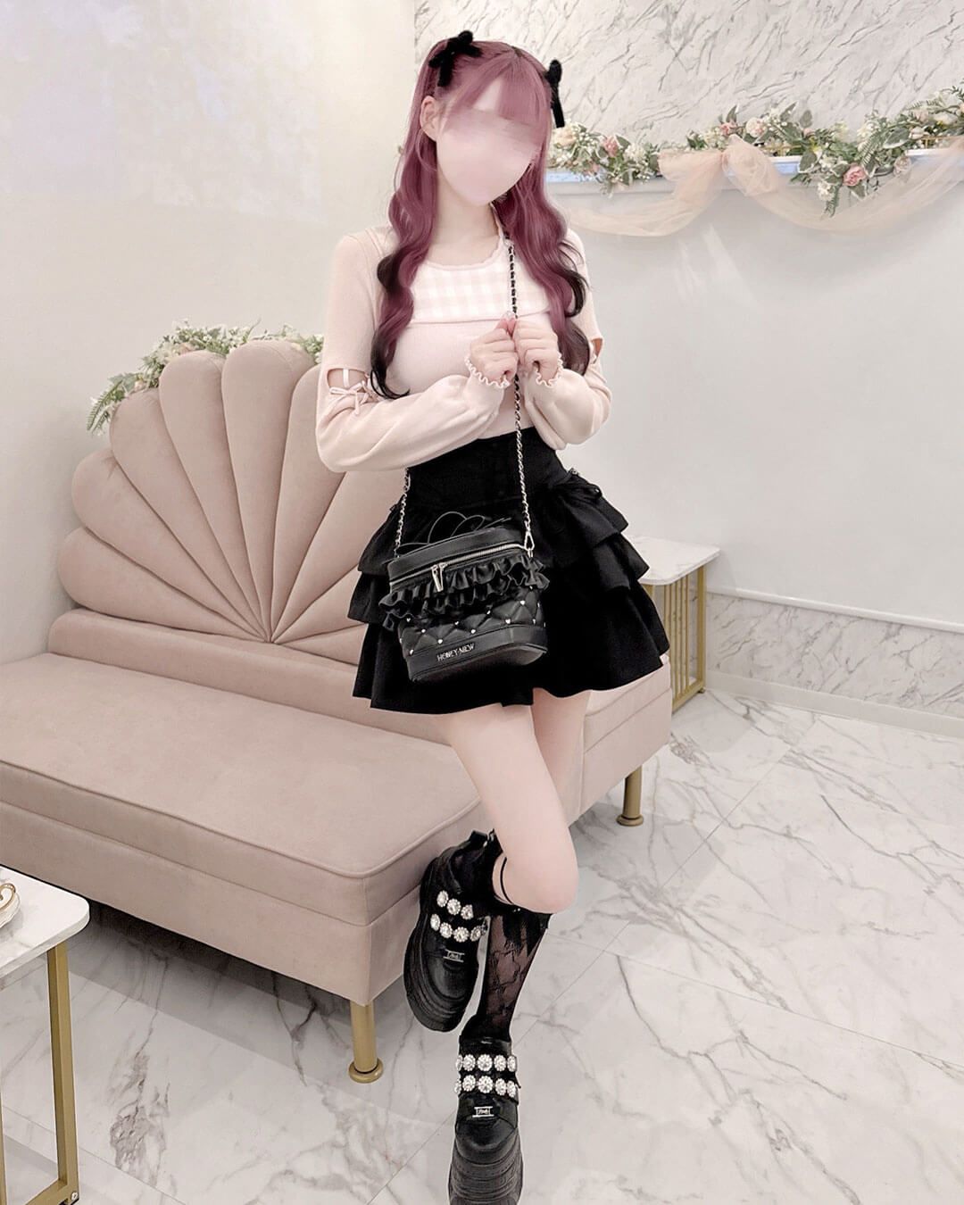 アームリボンスリットギンガムトップス ピンク | ファッション通販