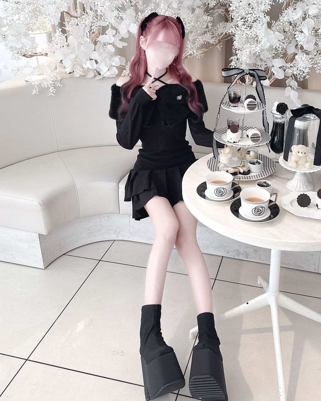 ビッグリボンクロスオフショルワンピ ビッグリボンクロスオフショルワンピ ブラック | ファッション通販