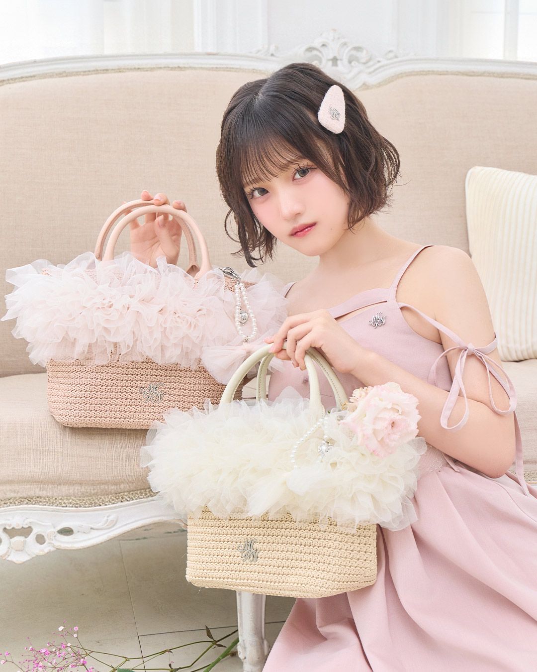 MichellMacaron チュールフリルかごバッグ　ホワイト チュールフリルかごバッグ ホワイト | ファッション通販＆メディア