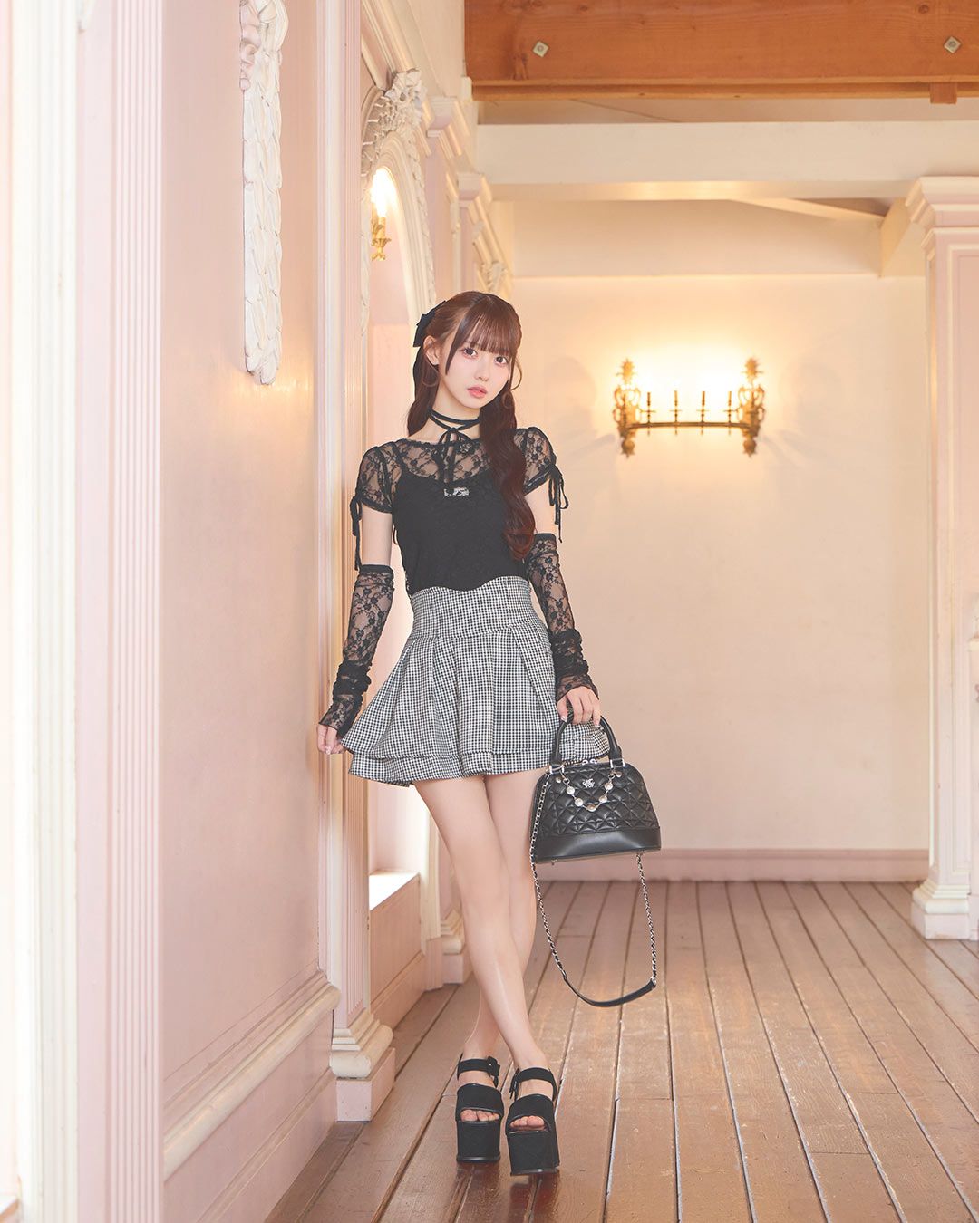 美脚ギンガムチェックスカート（インナーパンツ付き） ブラック