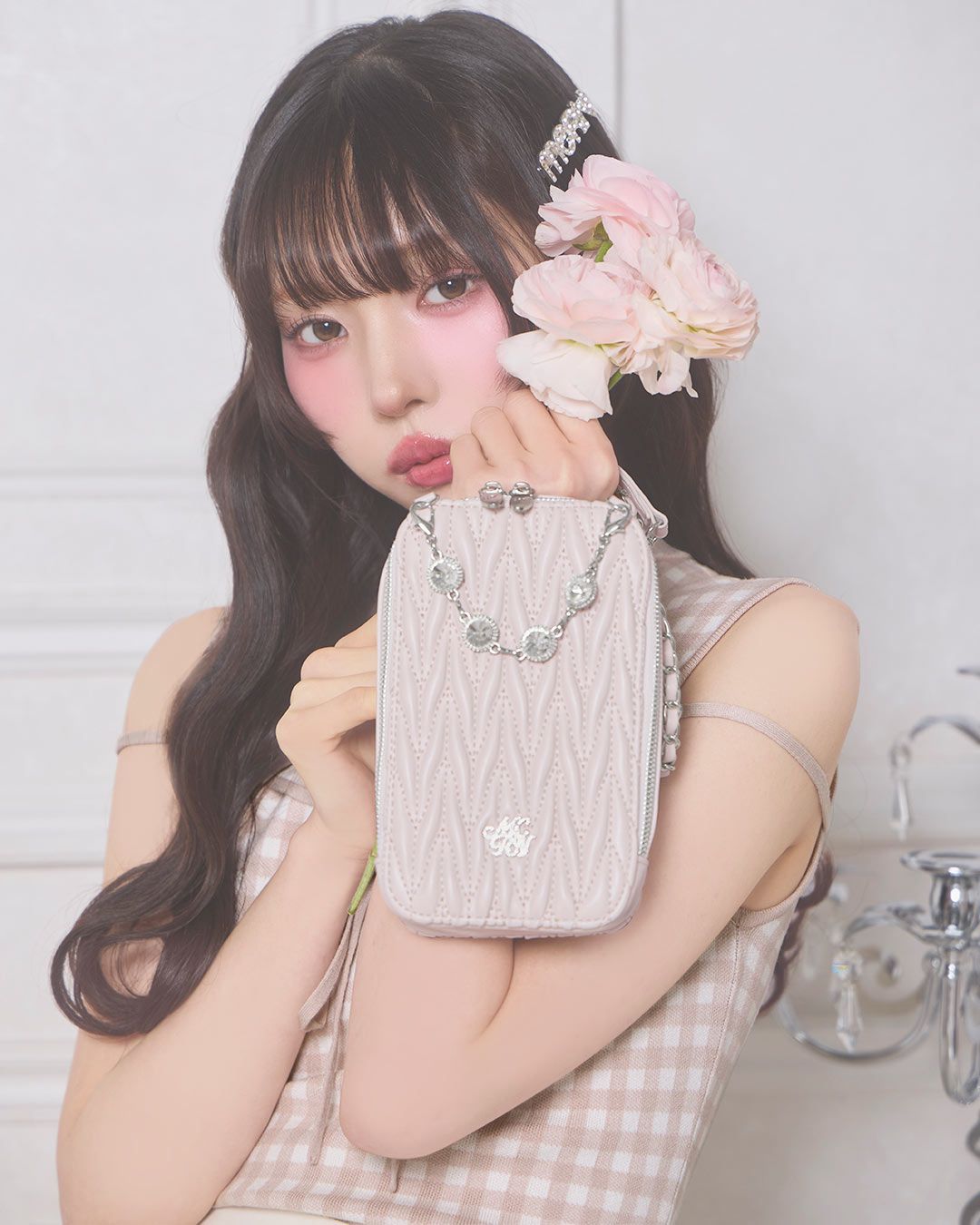ビジューキルティングマルチショルダー ピンクベージュ | ファッション