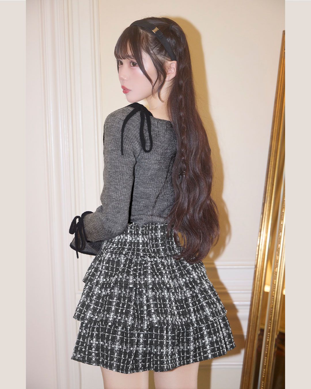 チェックツイードフリル美脚スカート ブラック | ファッション通販