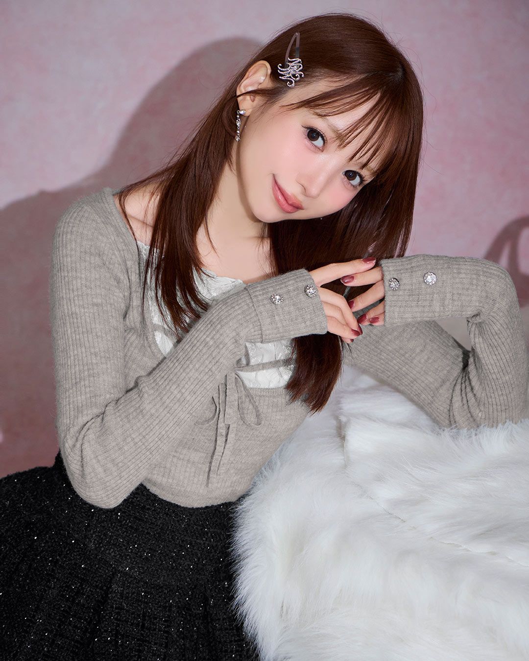 フリルリボンリブトップス ブラウン | ファッション通販＆メディア