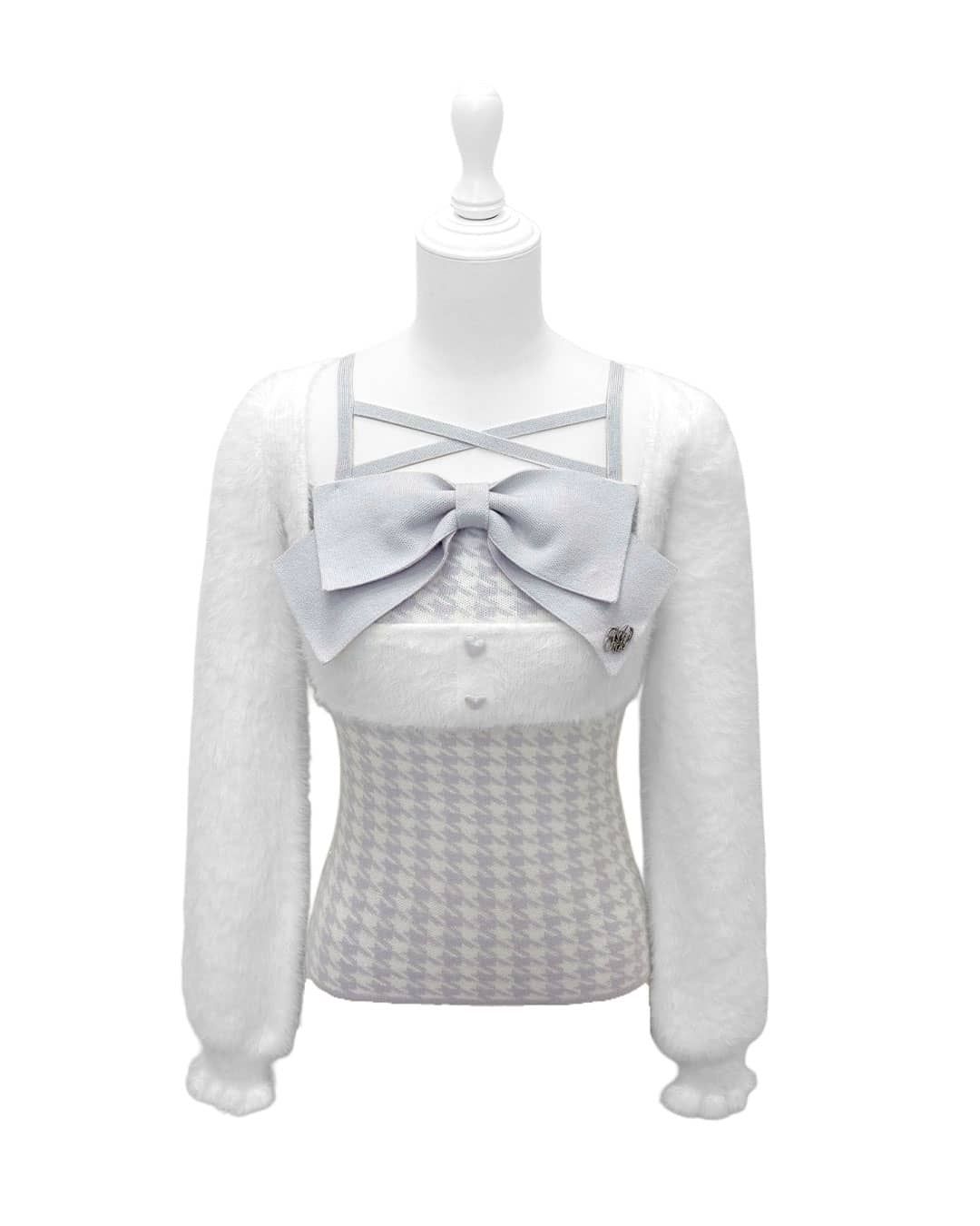 HONEYMEW ビッグリボンシャギーアンサンブルトップス 正規品 ビッグリボンシャギーアンサンブルトップス ブラック | ファッション