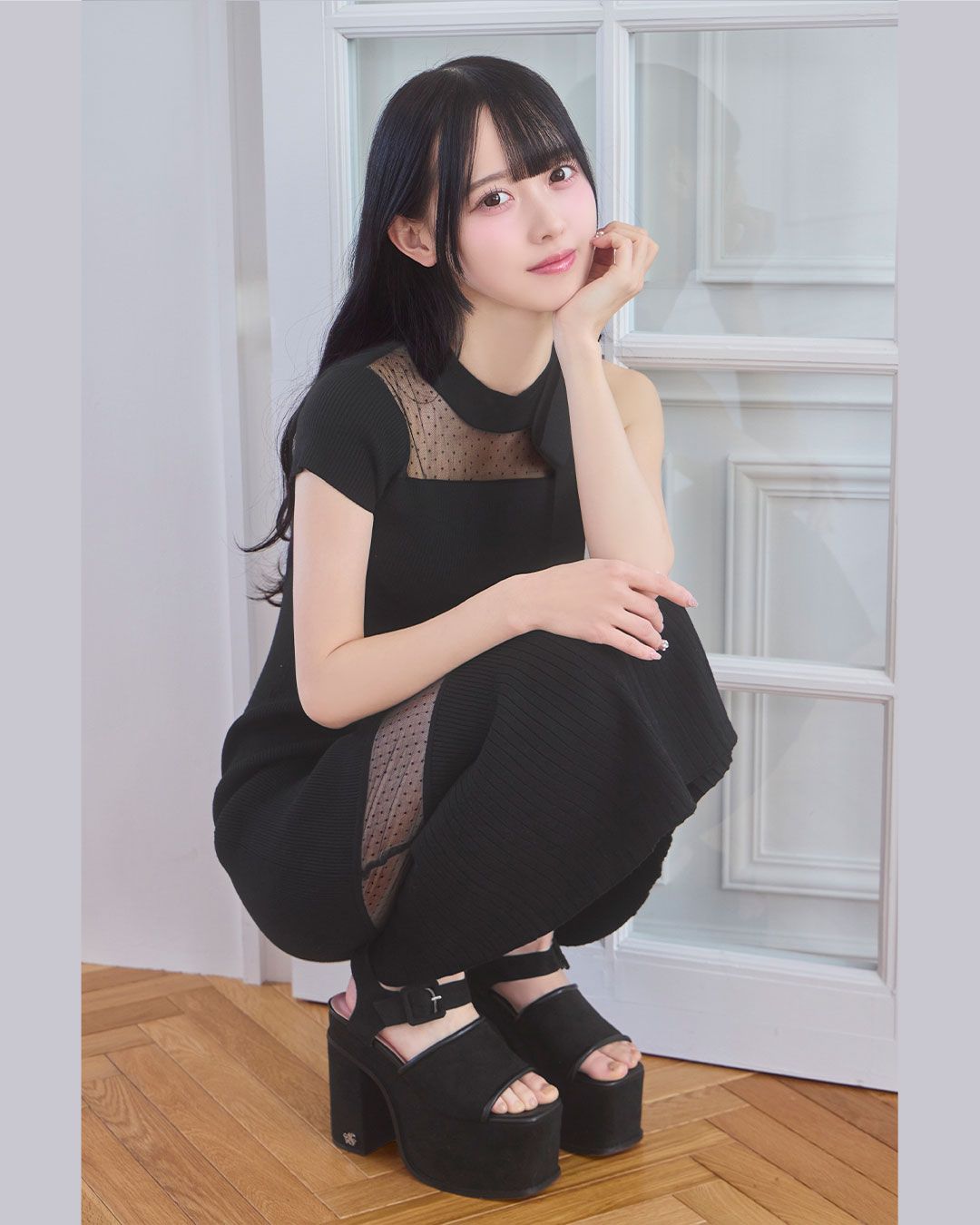 michell Macaron アシンメトリーリボンニットワンピース グレー