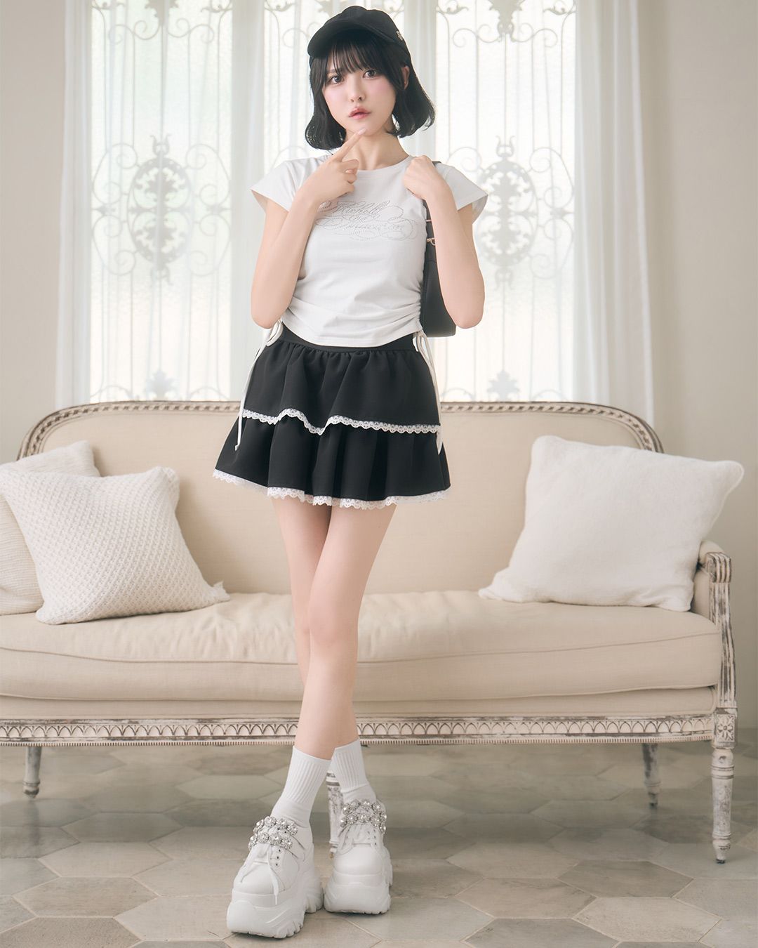 ちびフリルバイカラー美脚スカート ブラック | ファッション通販