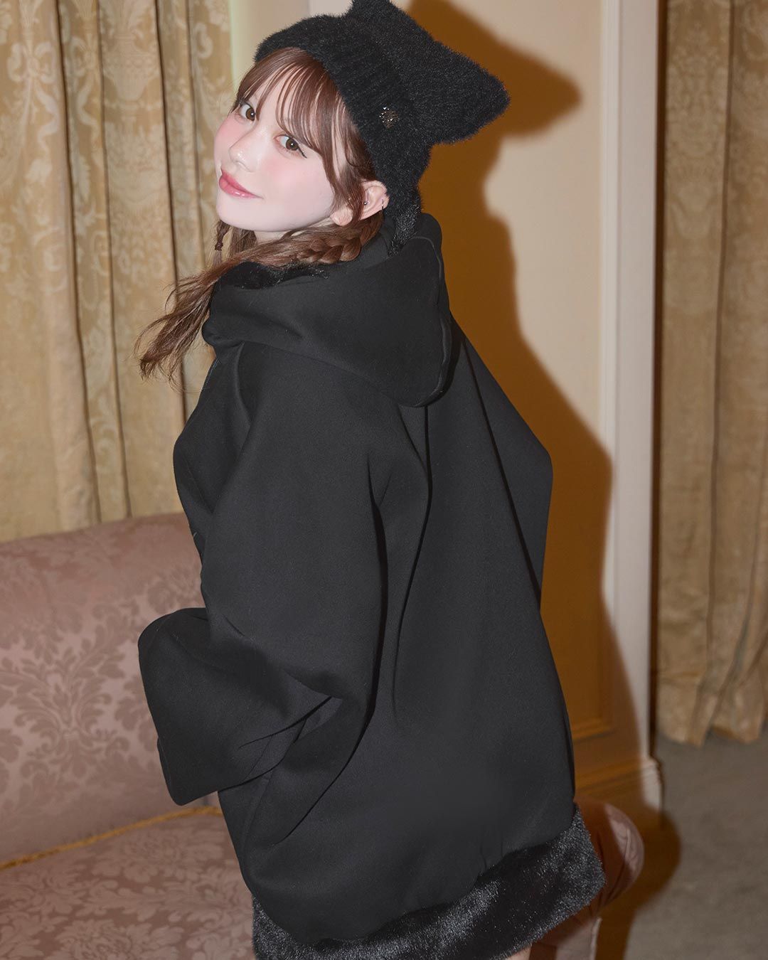 ファートリミングビックパーカー ブラック | ファッション通販