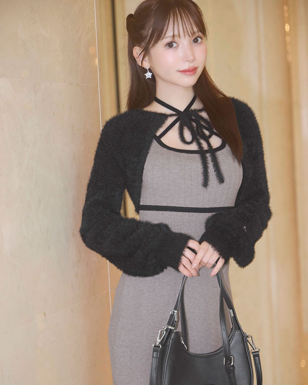 ミシェルマカロン/シャギーボレロsetニットワンピ シャギーボレロsetニットワンピ グレー | ファッション通販