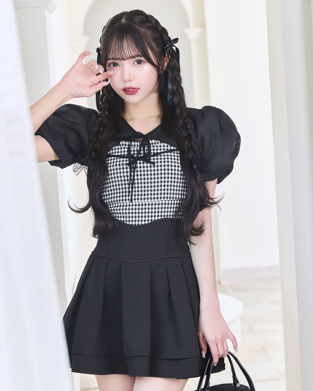 michellMacaron 美脚ギンガムチェックスカート（インナーパンツ付き） ギンガムチェック柄の美脚スカート🐼 ギンガムチェックの大きさ