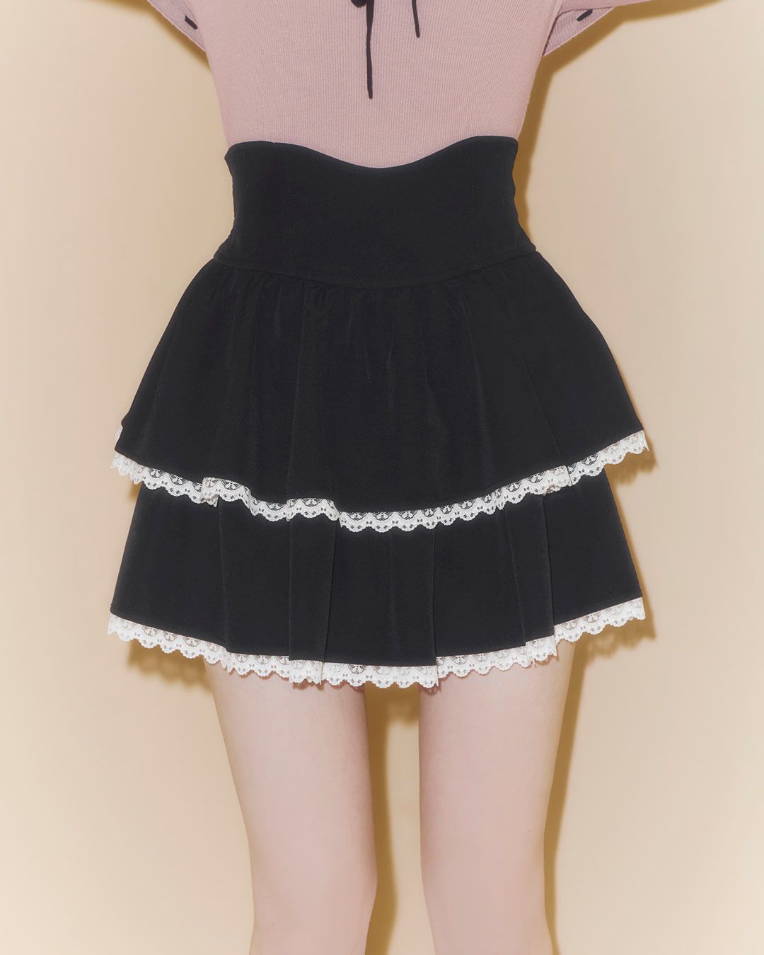 ちびフリルバイカラー美脚スカート ブラック | ファッション通販