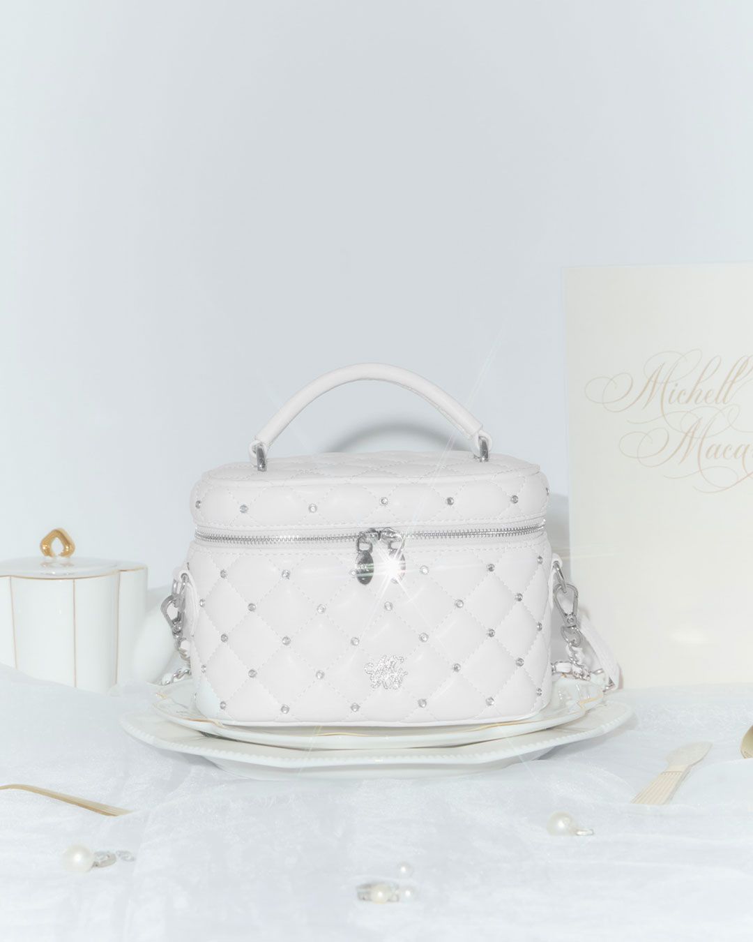 michellMacaron キルティング バニティバッグ ホワイト ラインストーンキルティングバニティ ピンク | ファッション通販
