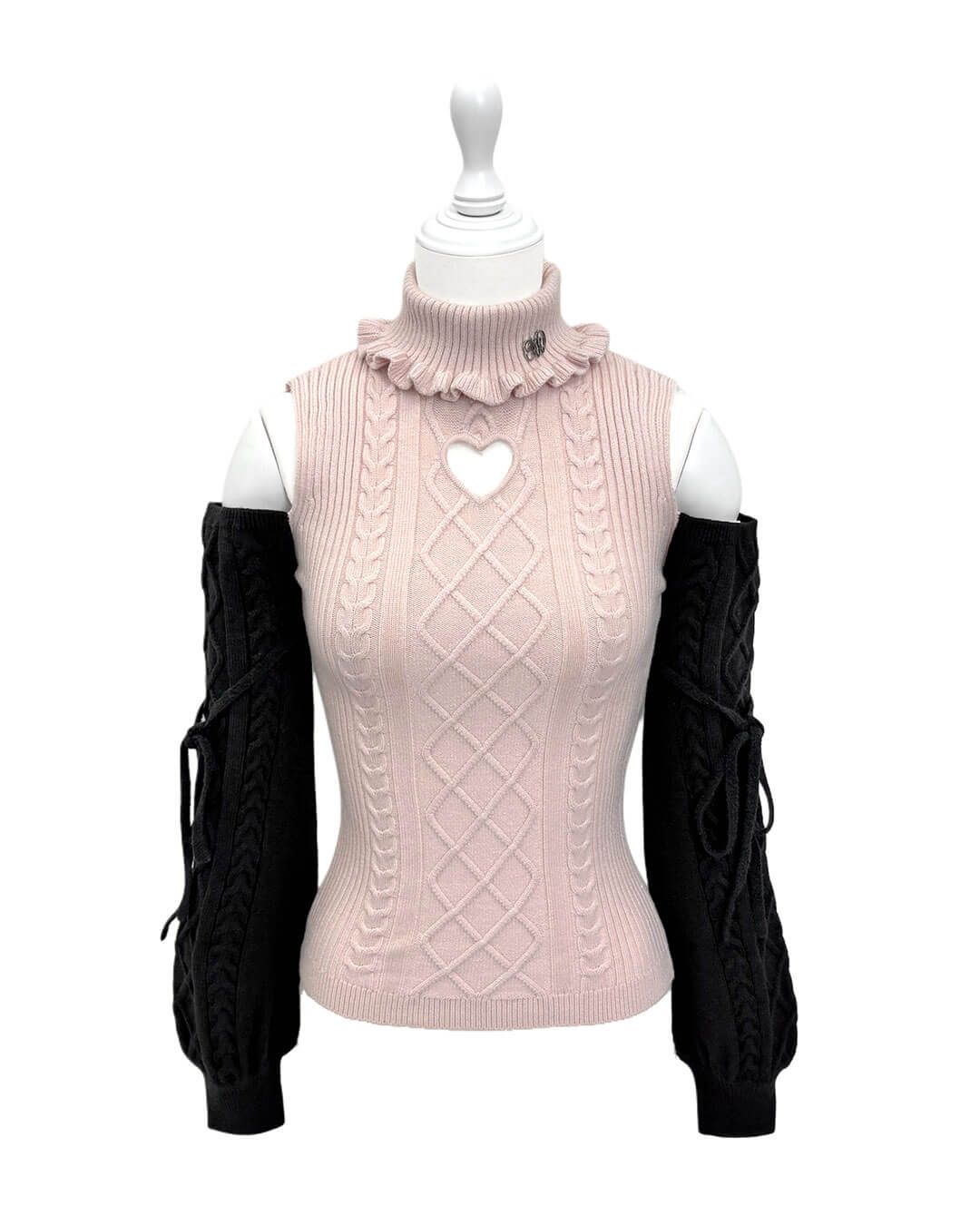 ハートカット肩あきケーブルニット ブラック | ファッション通販