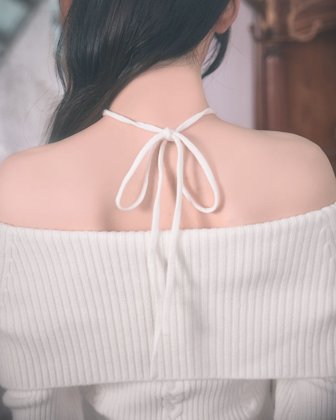 ギャザーオフショルニットワンピース ブラック | ファッション通販