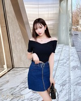 フロントジップデニムミニスカート インディゴブルー