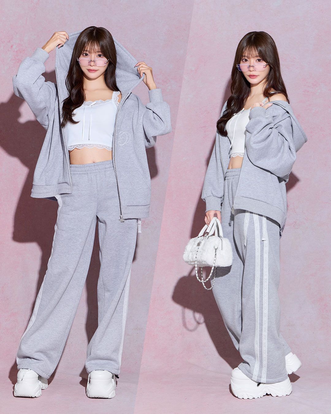 刺繍ビッグパーカーワイドパンツ3点セット アイボリー | ファッション