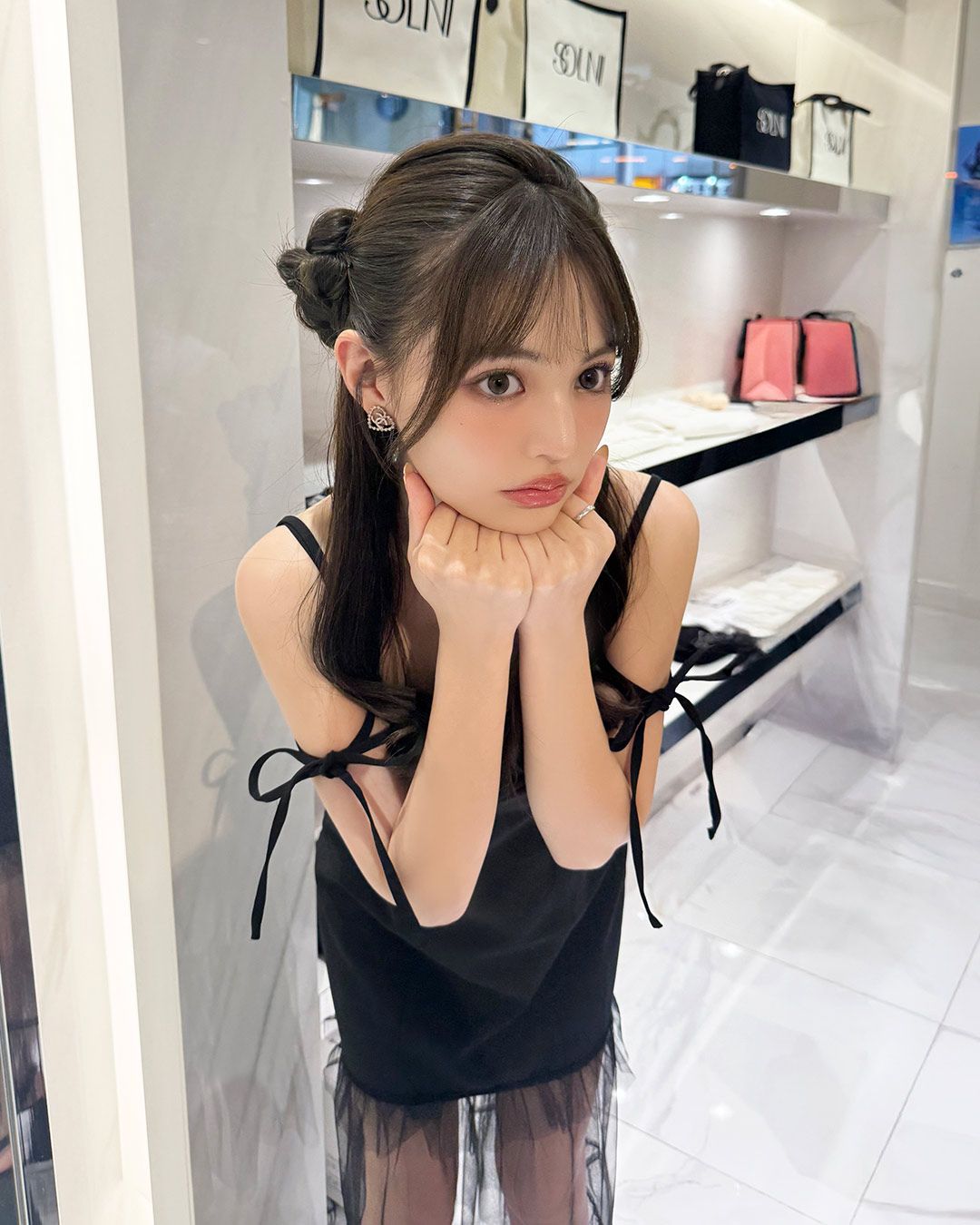 シースルー切替マキシワンピース ブラック | ファッション通販
