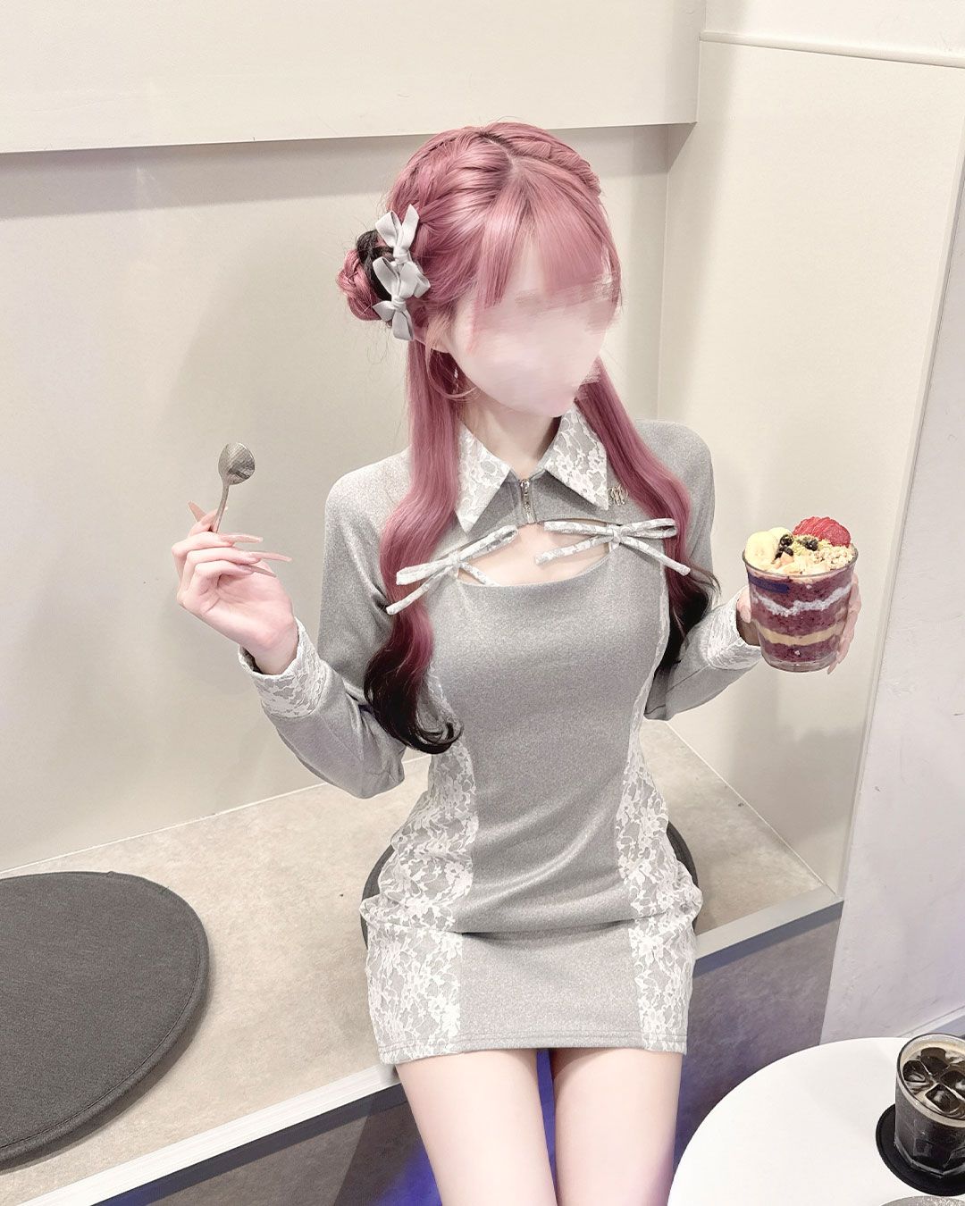 ハニーミュウ レーススウェットタイトワンピース レーススウェットタイトワンピース グレー | ファッション通販