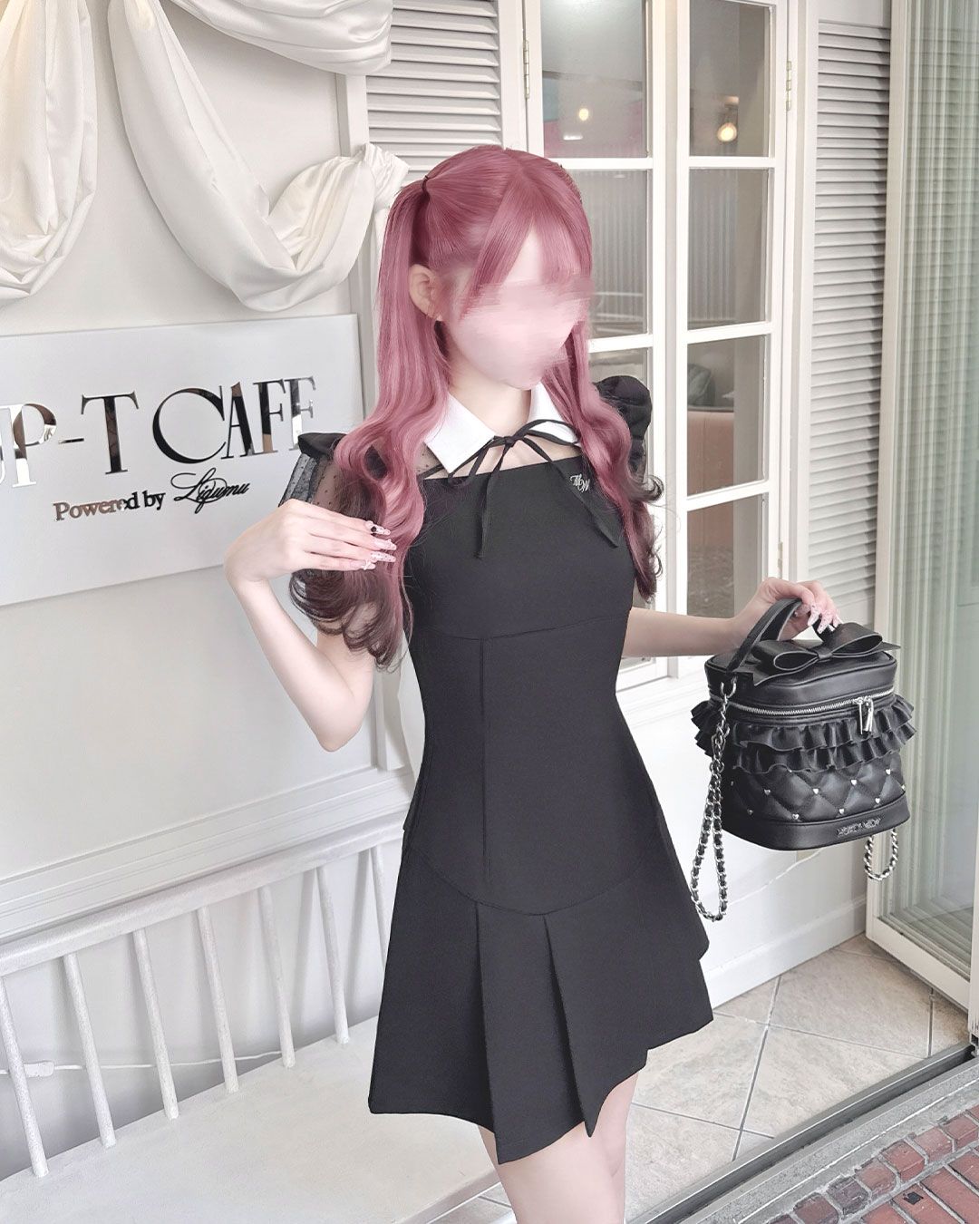 BCBG MAXAZRIA プリーツ ティアード チュール ブラック　ワンピース アンドクチュール AND COUTURE ギャザーVネックティアード
