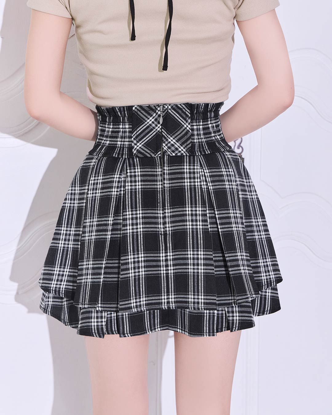 【正規品】michellMacaron チェック柄プリーツ美脚スカート チェック柄プリーツ美脚スカート ブラック | ファッション通販