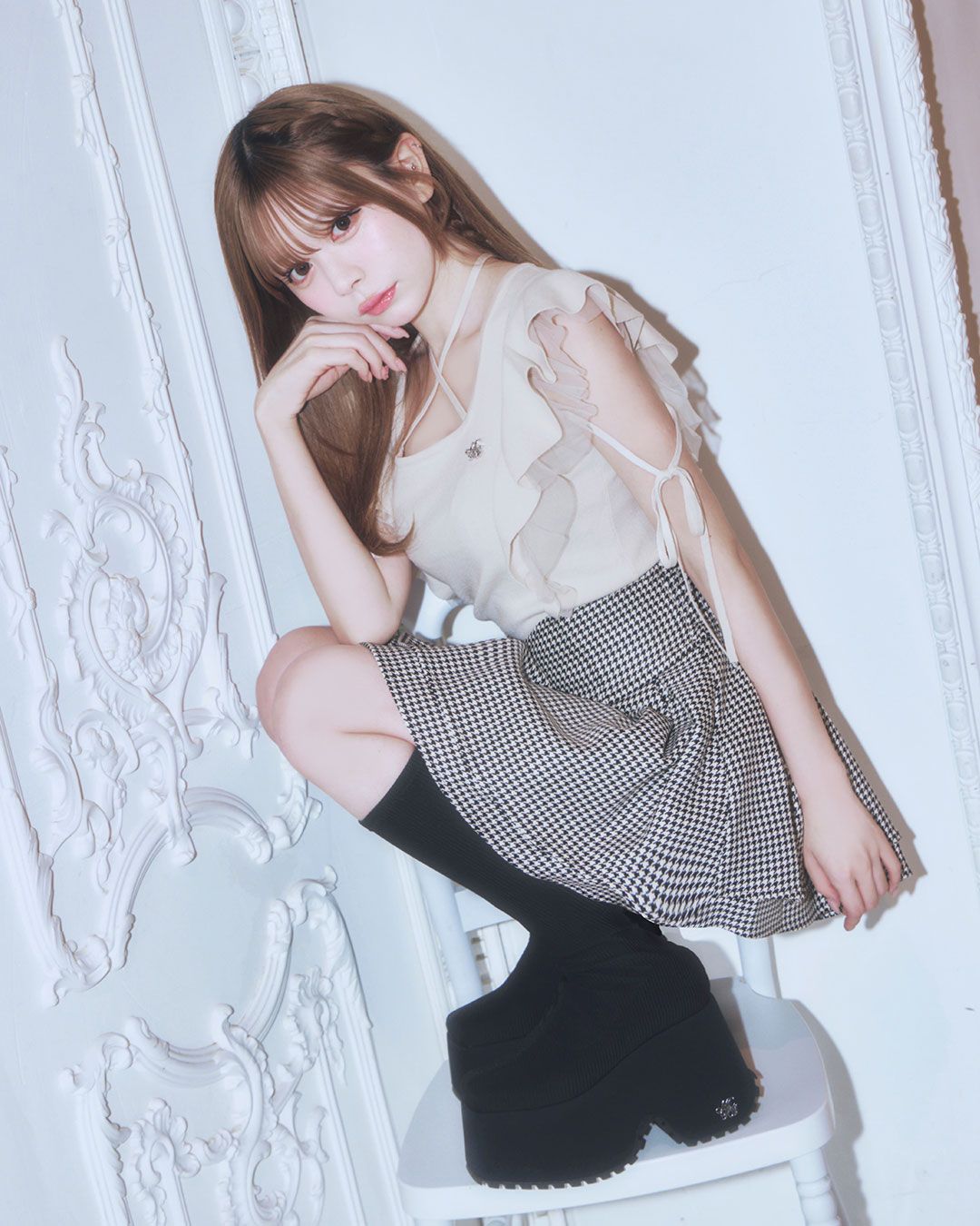 美脚になれるスカート♥千鳥柄(インナーパンツ付き) ブラック