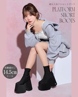 【即日発送】　ミシェルマカロン　厚底ストレッチショートブーツ　XS 14.5cm最強盛れショートブーツ ブラック | ファッション通販＆メディア