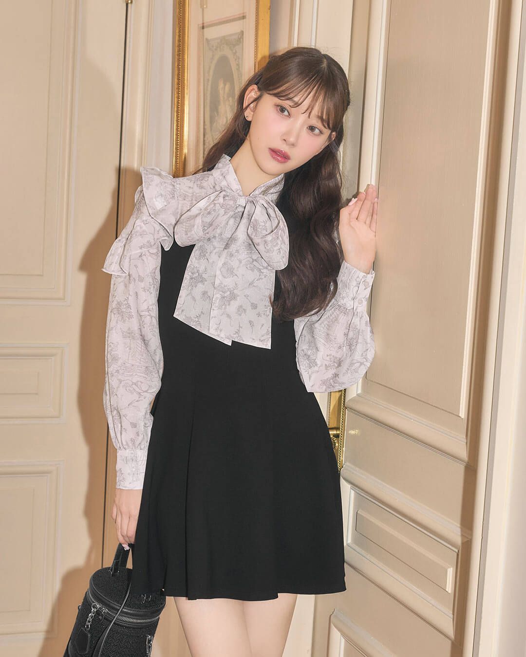 ミシェルマカロン ロイヤルフルールリボンフレアワンピ ロイヤルフルールリボンフレアワンピ ブラック | ファッション通販