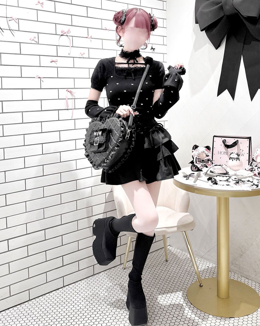 pimiri cafe Collaboration】Luv ファーポケット付きBIGハートバッグ