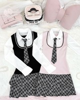 ネクタイ付きドッキングチェックワンピース ブラック | ファッション