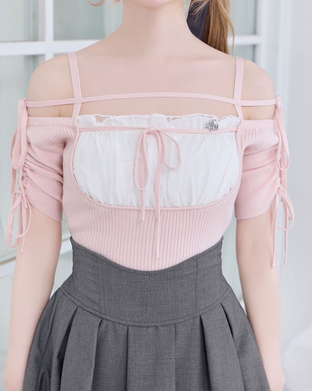 チュールギャザーリボントップス ピンク | ファッション通販＆メディア