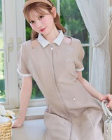 michellMacaron 肩あきビジューミニワンピース フリーサイズ 肩あきビジューミニワンピース ピンクベージュ | ファッション