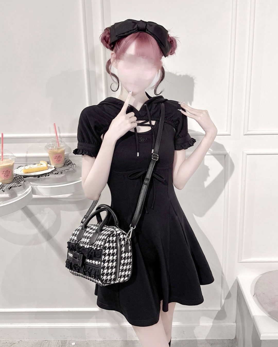 クロスフードスウェットワンピース ピンク | ファッション通販