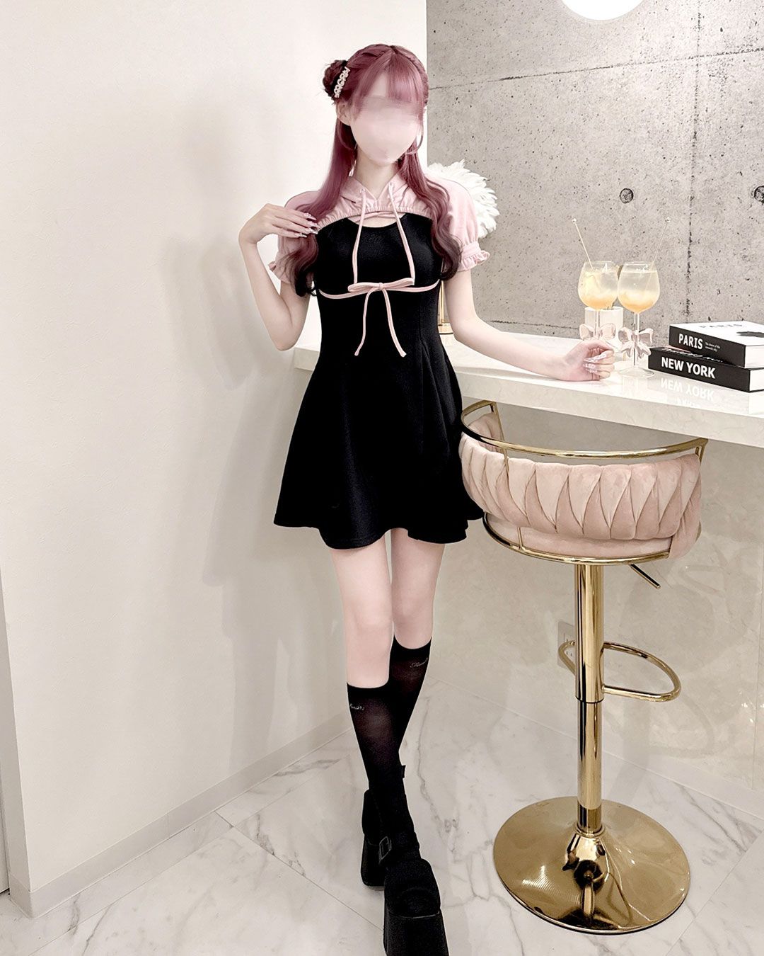 クロスフードスウェットワンピース ピンク | ファッション通販
