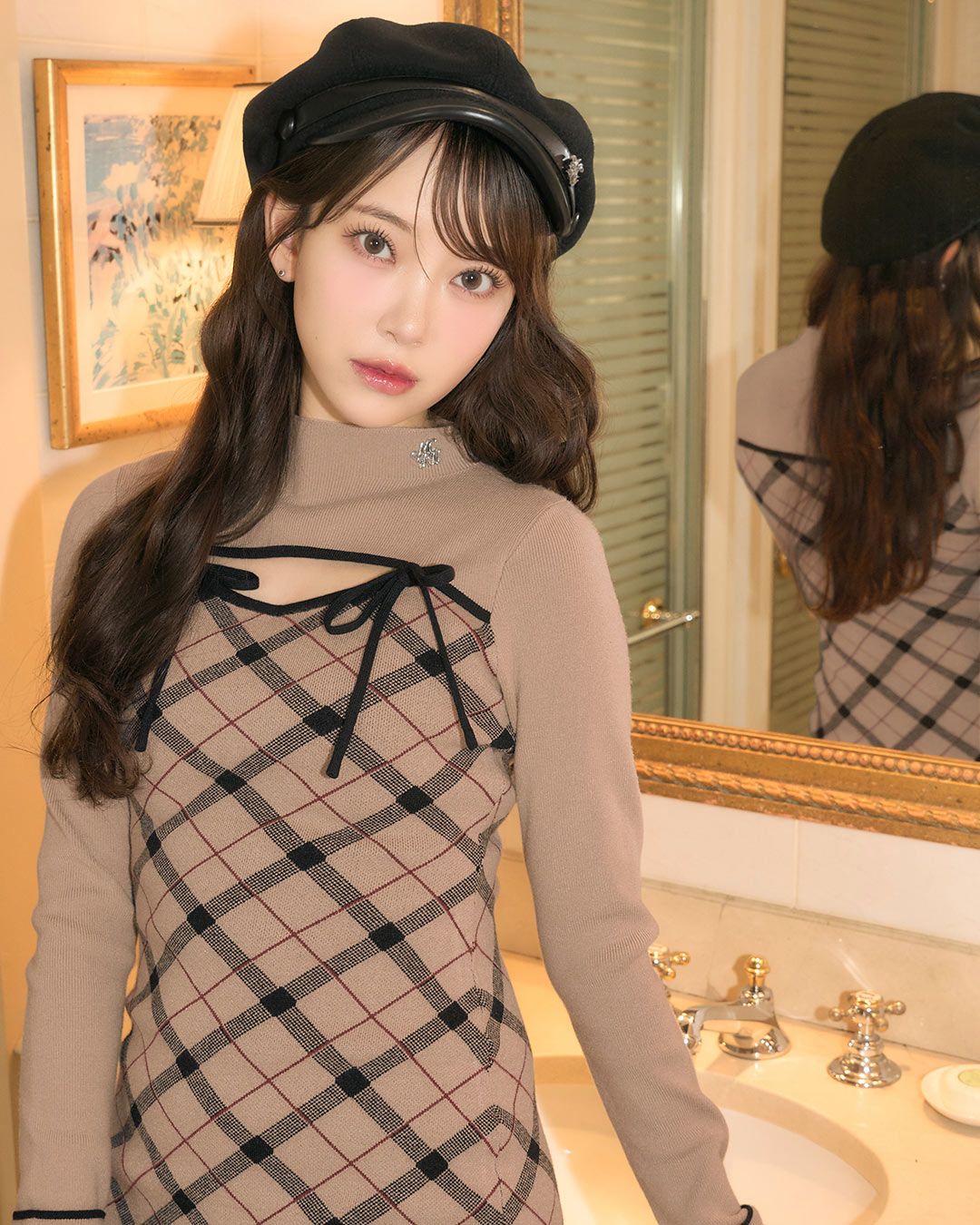 ミシェルマカロン デコルテオープンチェックニットワンピ aa65d26fbd55a176a0208d1a1b6640