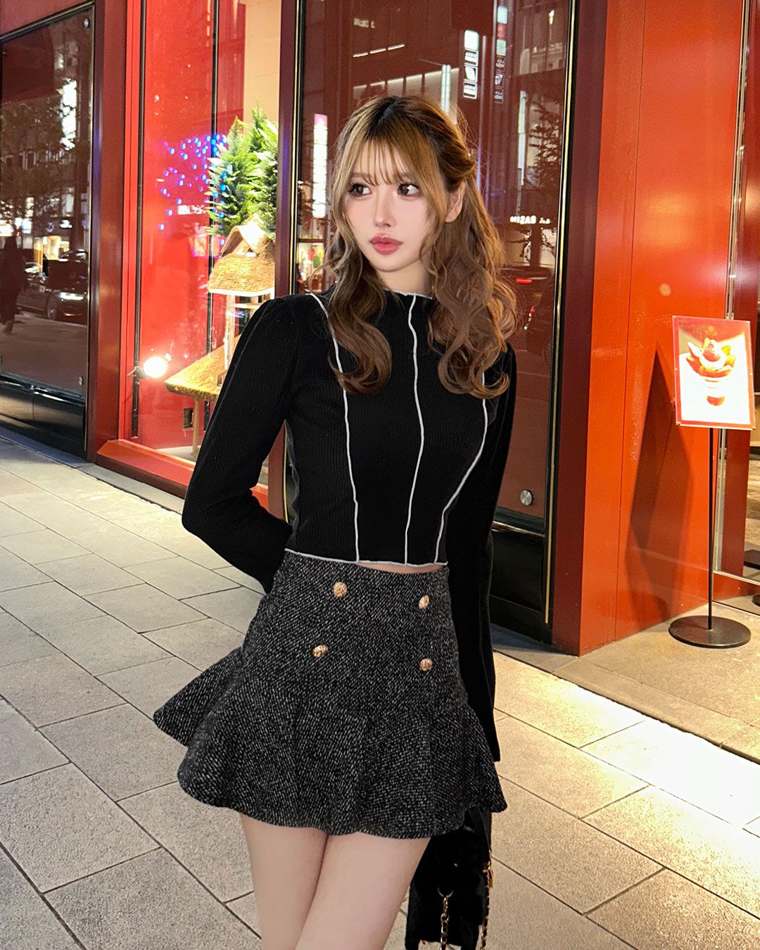 ツイード美脚スカート 美脚になれる♡ツイードスカート（インナーパンツつき） ブラック