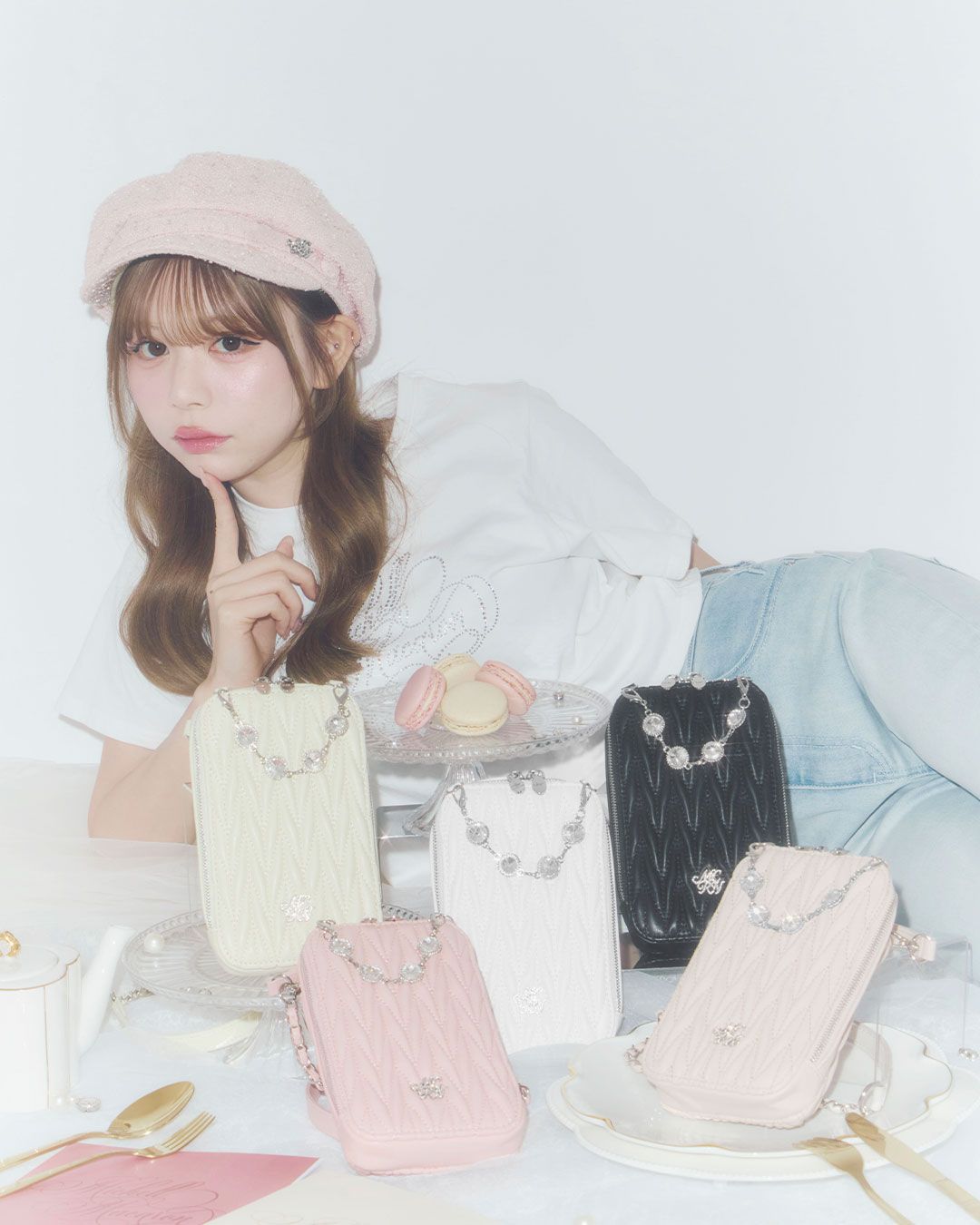 ビジューキルティングマルチショルダー ピンクベージュ | ファッション