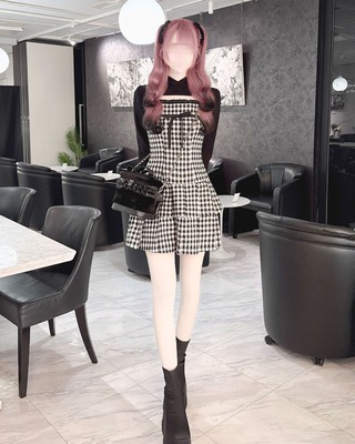 HONEYMEW checkアンサンブルワンピース checkアンサンブルワンピース ブラック | ファッション通販＆メディア