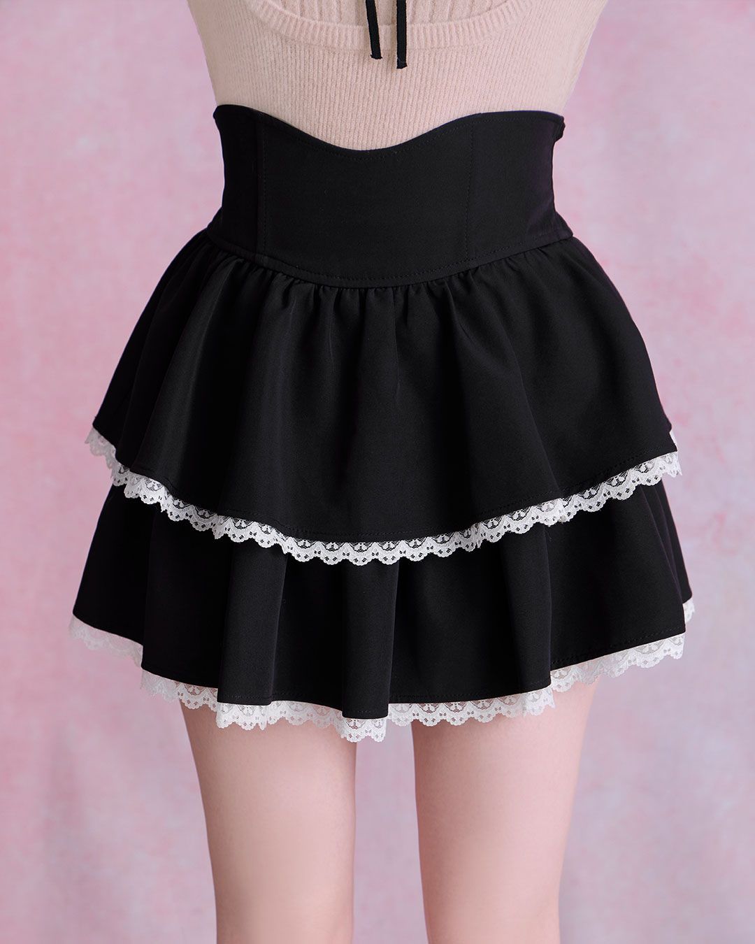 ちびフリルバイカラー美脚スカート ブラック | ファッション通販