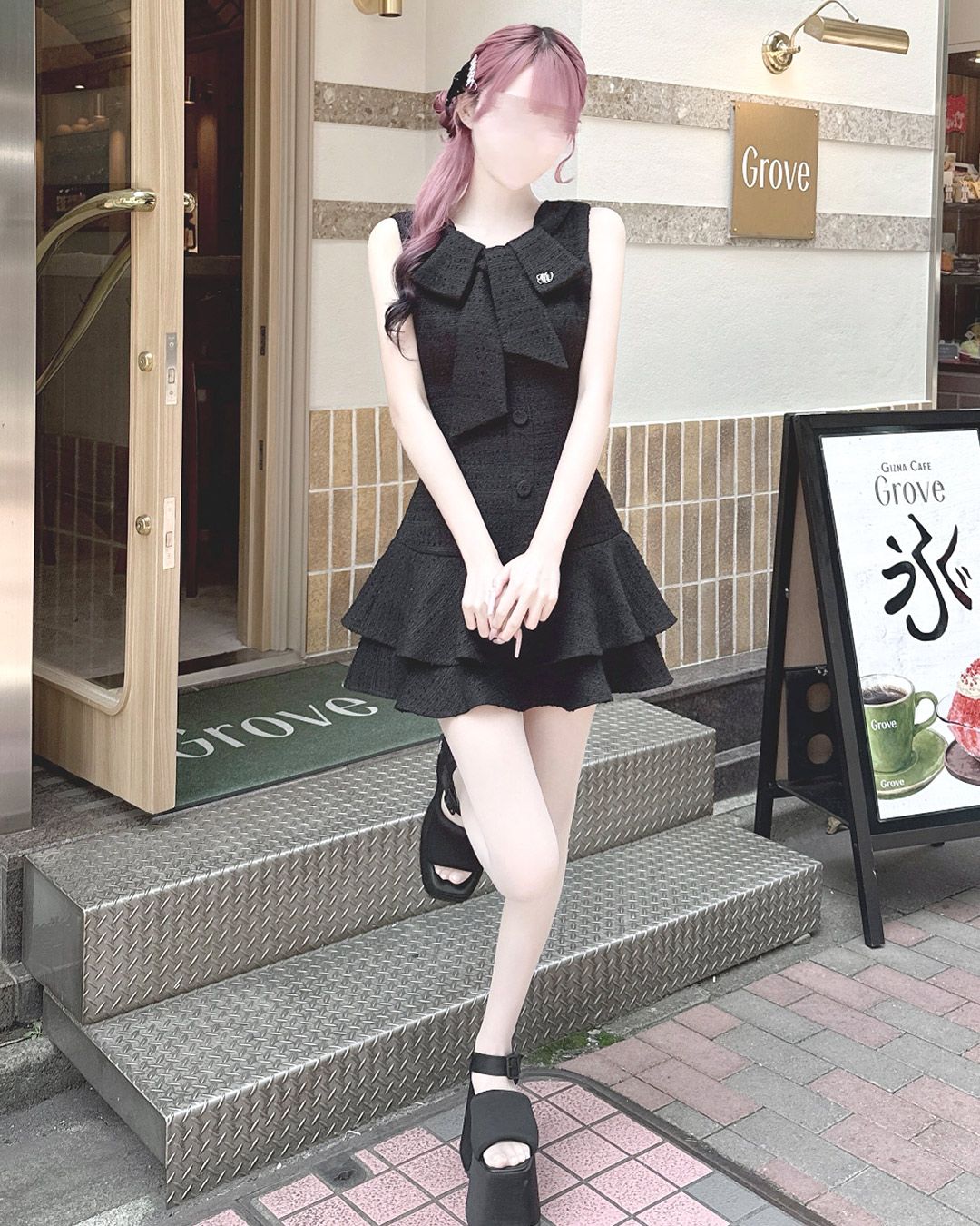 ハニーミュウ honeymew ボウタイツイードワンピース 6b34bf858a836b662a7639c409df76
