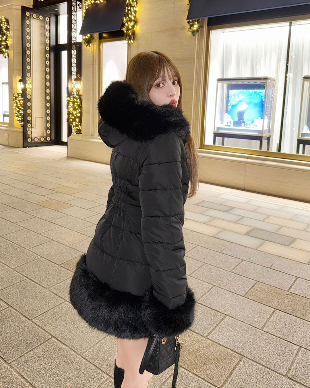 SOLNI ファーフーディファイバーダウン ファーフーディファイバーダウン ブラック | ファッション通販