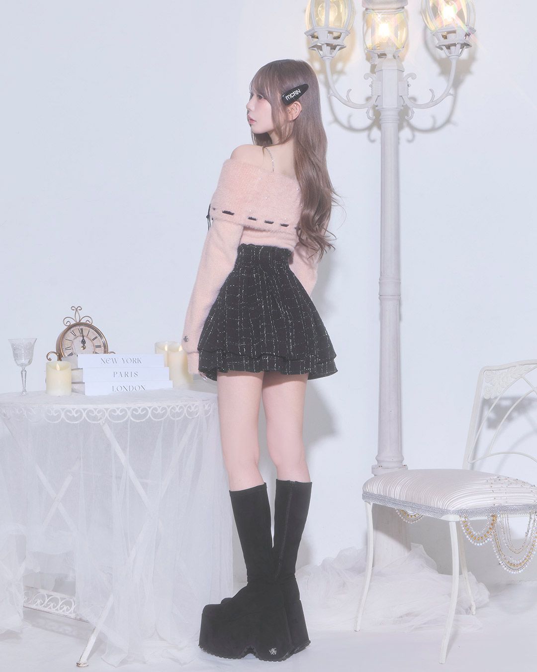 美脚になれる♡ツイードスカート（インナーパンツつき） ブラック