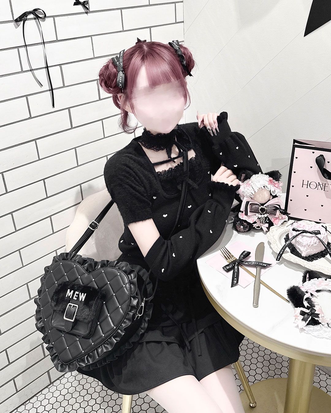 pimiri cafe Collaboration】Luv ファーポケット付きBIGハートバッグ