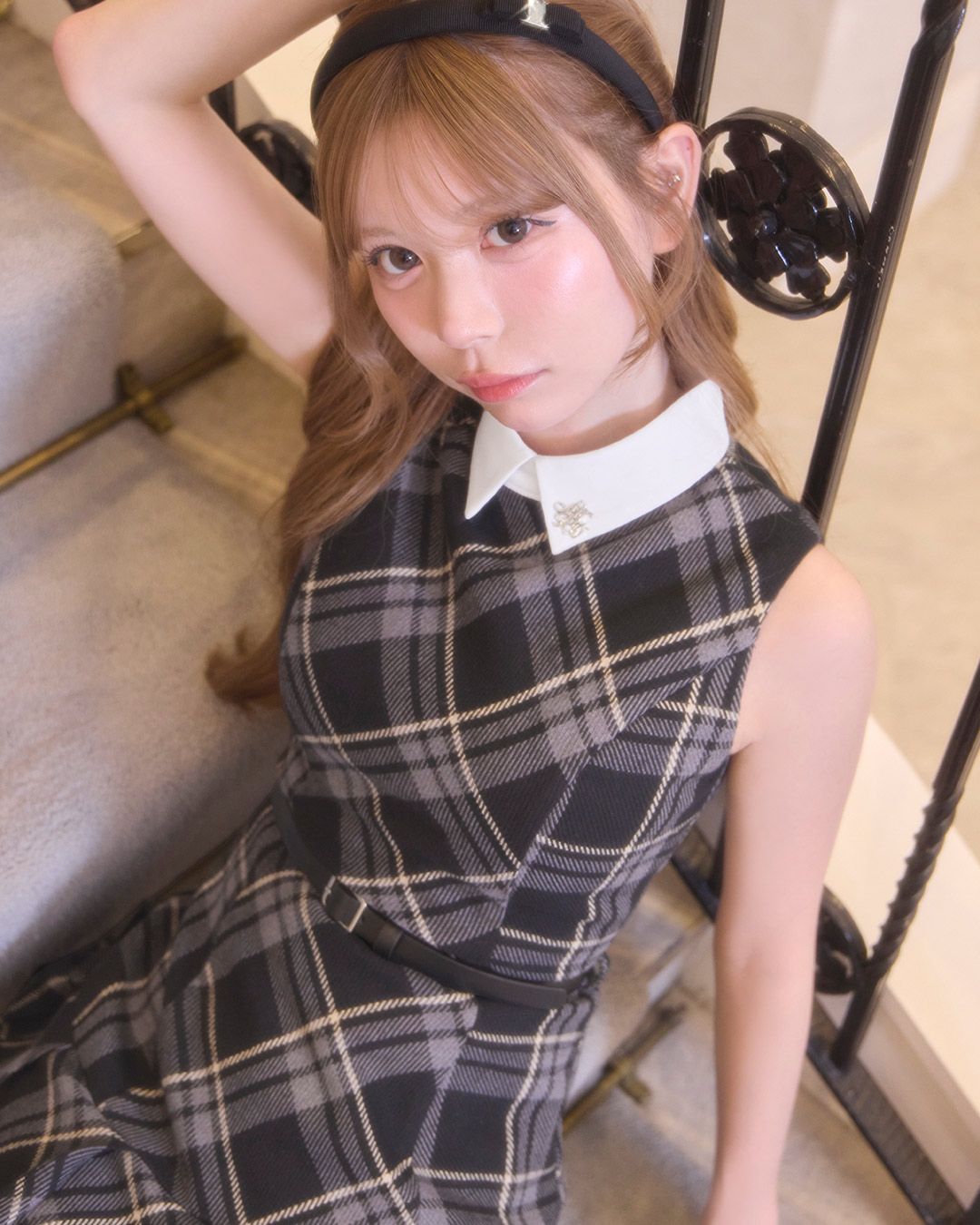 チェックプリーツベルトワンピース ブラック | ファッション通販