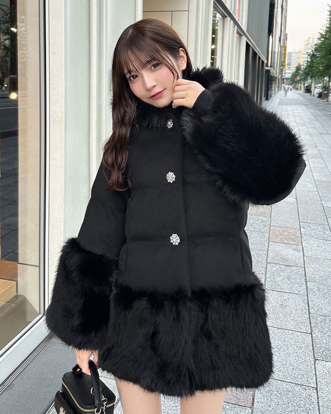 ファーフーディファイバーダウン ブラック | ファッション通販