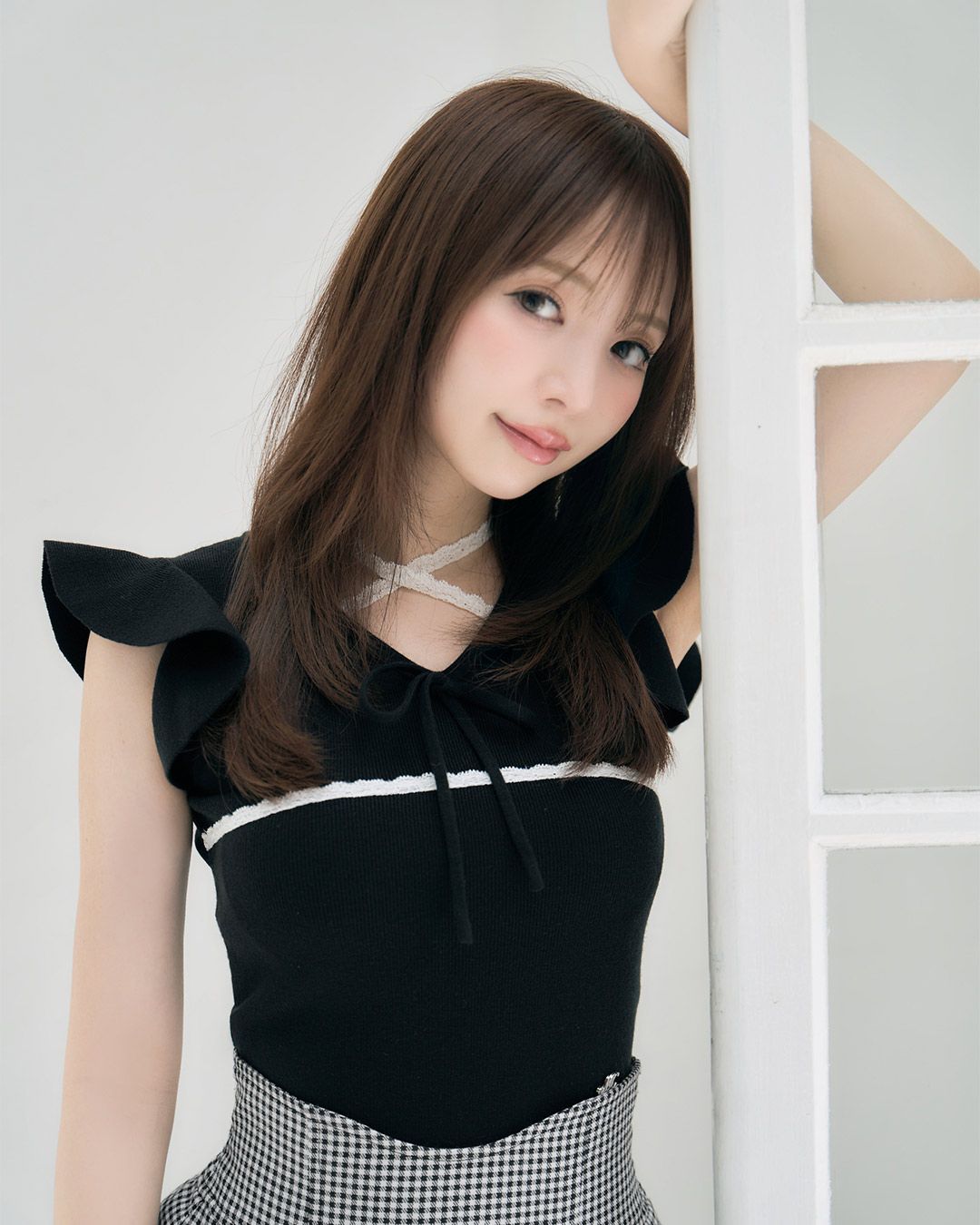 【着用2回】エステラケー　フリルスリーブニットトップス　リブニット♡ブラック 着用2回】エステラケー フリルスリーブニットトップス