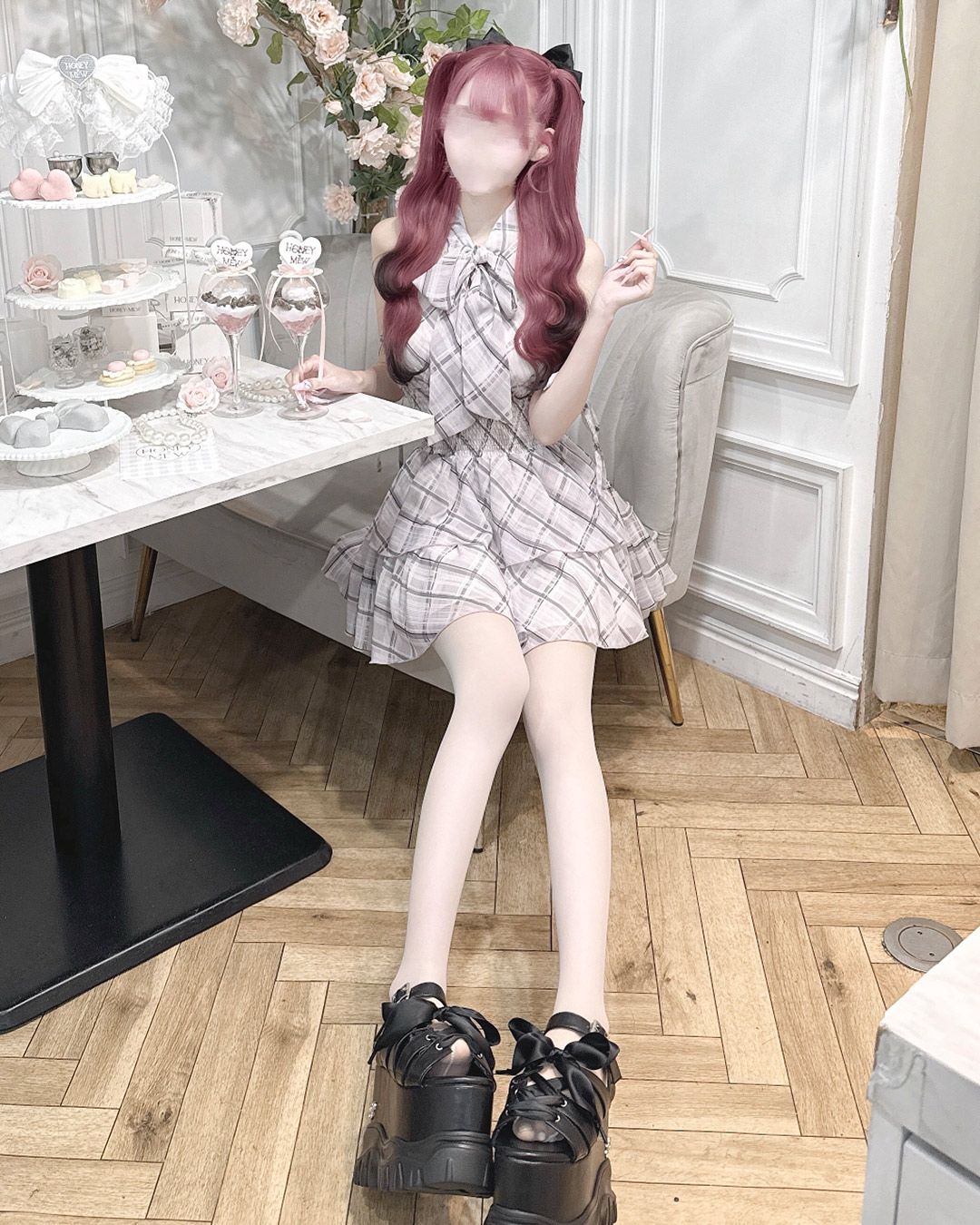 ノースリーブチェックシフォンワンピース ブラック | ファッション通販