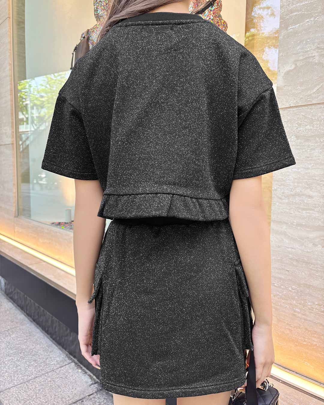 ラメスカートセットアップ（インナーパンツ付き） ブラック