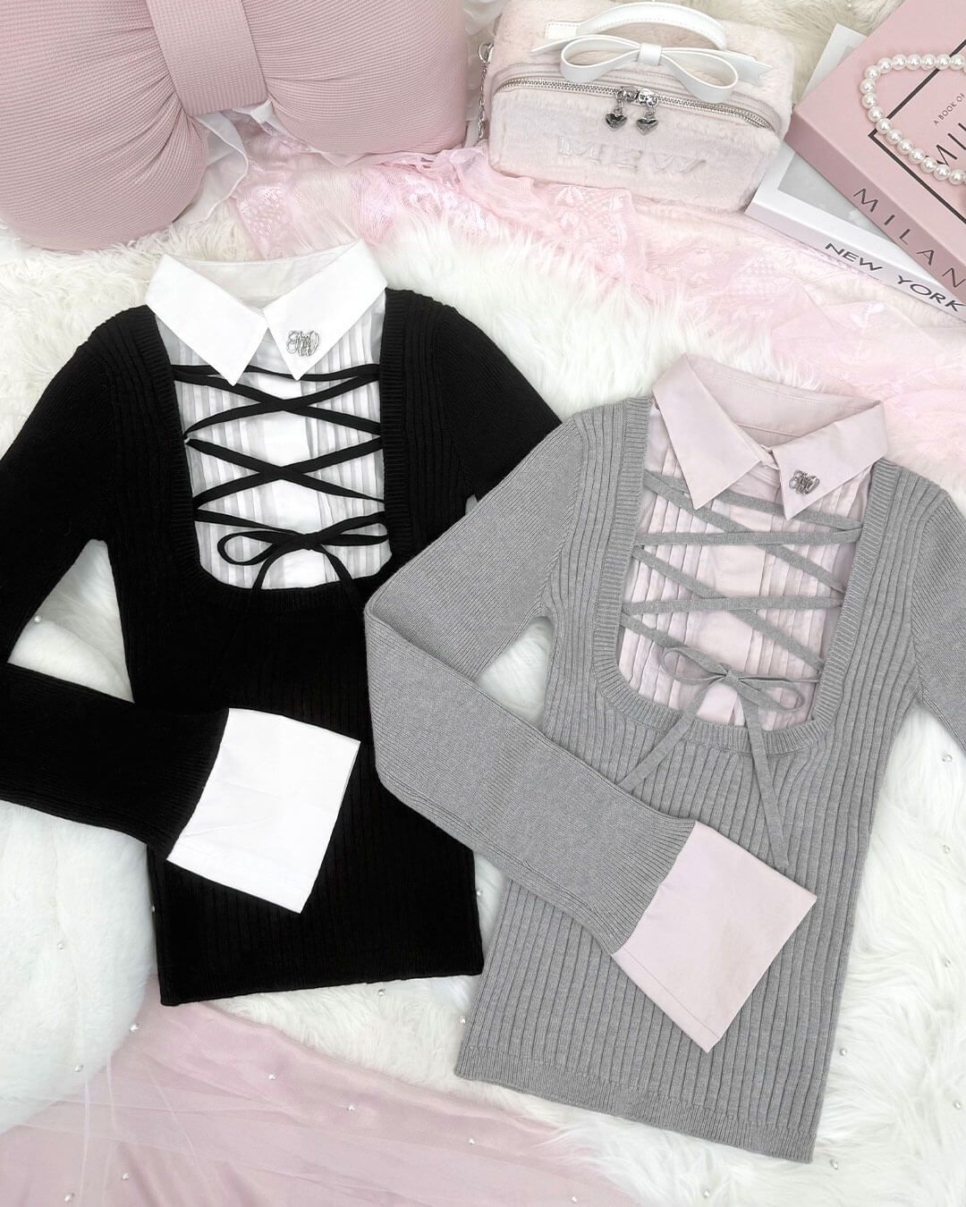 honeymew レースアップドッキングトップス グレー レースアップドッキングトップス グレー | ファッション通販＆メディア