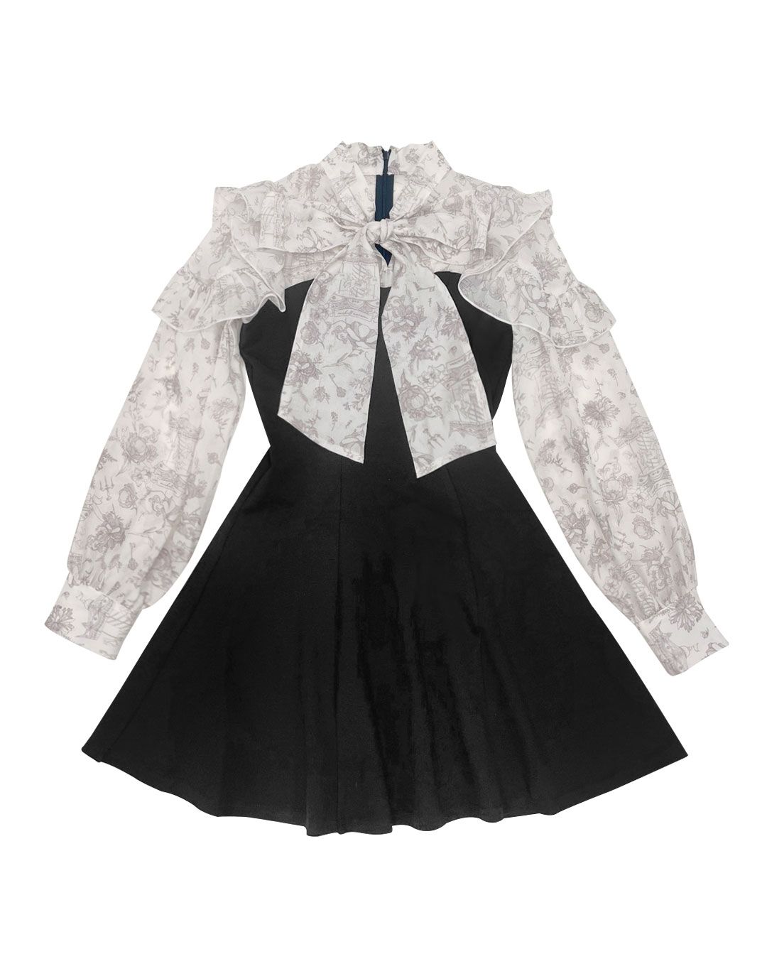 ミシェルマカロン ロイヤルフルールリボンフレアワンピ ロイヤルフルールリボンフレアワンピ ブラック | ファッション通販